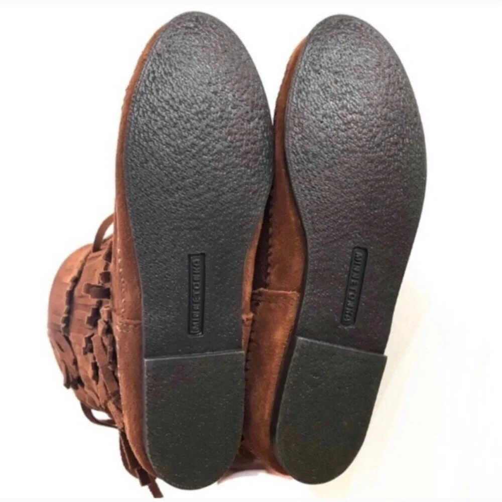 Minnetonka 3-Layer Fringe Suede Boots Sz 8 - Picture 6 of 6